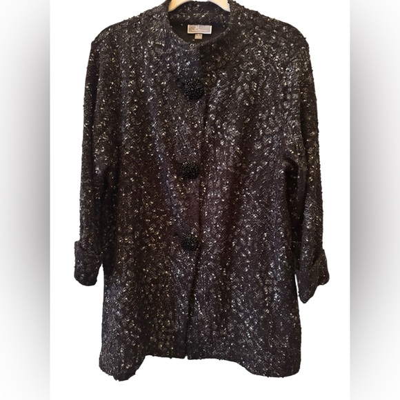 JM Collection Black Sequins Topper Jacket Size M - Picture 2 of 8
